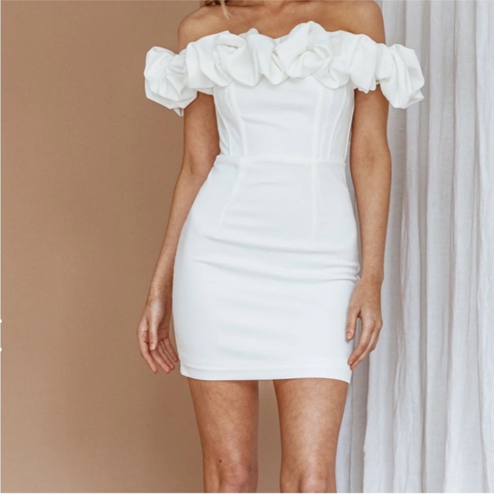 Selfie Leslie White Off-Shoulder Mini Dress